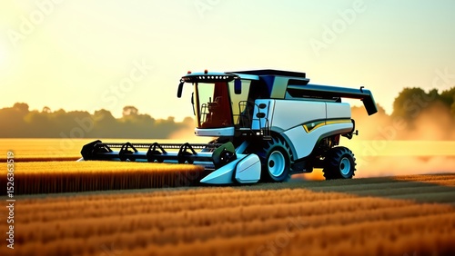Harvester at work on agriculture field