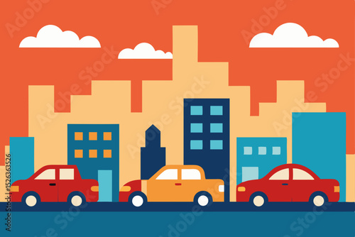 Urban Cityscape Illustration Colorful Buildings and Cars
