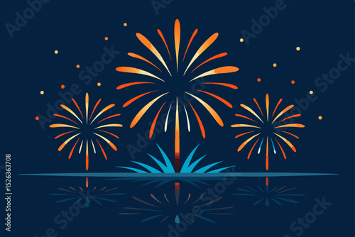 Spectacular Fireworks Display Night Sky Celebration with Reflection