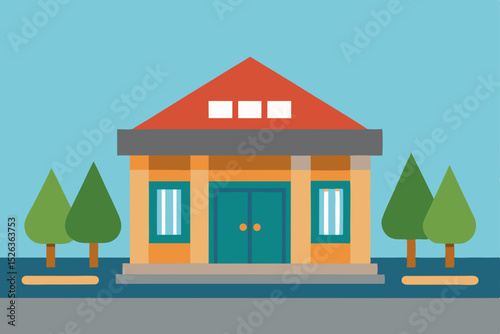 Residential house illustration with tree, a vector design of home architecture
