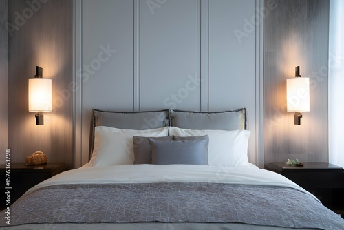 Wallpaper Mural Chic, cozy bedroom with sleek furnishings, warm lighting, and minimalist elegant decor. Torontodigital.ca