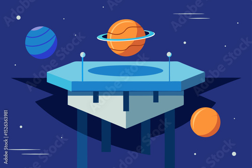 Cosmic Platform Futuristic Space Station Design Concept Illustration