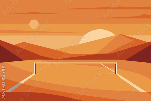 Sunset Volleyball Court Desert Landscape Illustration