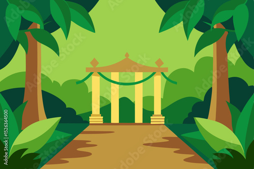 Lush Tropical Gateway A Serene Jungle Path Entrance