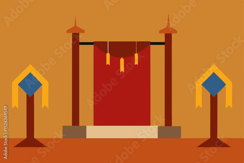 Elegant Red Draped Ceremony Archway A Minimalist Illustration