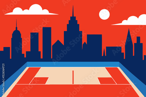 Urban Skyline Basketball Court Cityscape Silhouette and Court Design