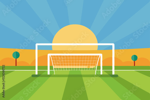 Sunset Soccer Goal  A Vibrant Illustration of a Football Field at Golden Hour