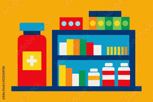 Pharmacy Shelf Stock Medicines, Pills, and Healthcare Products