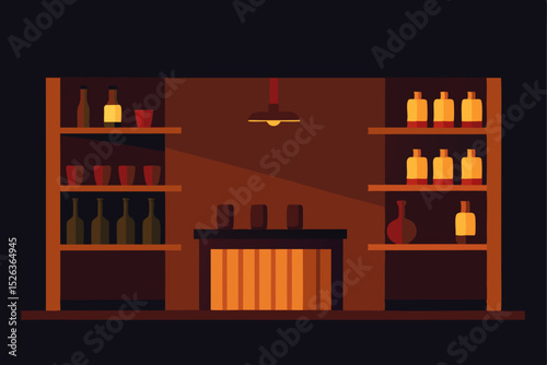 Cozy Bar Interior Design Pixel Art of a Rustic Pub with Shelves and Bottles