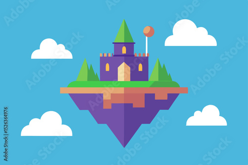 Enchanted Floating Castle A whimsical illustration of a fairytale castle on a magical island