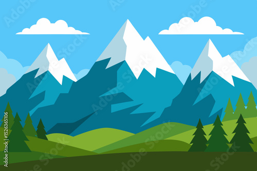Majestic Mountain Landscape A Breathtaking View of Snow-Capped Peaks and Lush Green Valleys