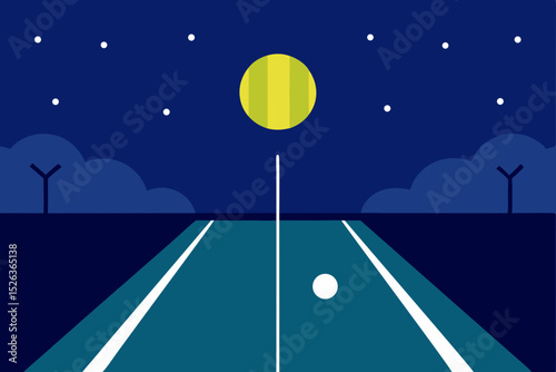 Night Tennis Match under the Moon A Graphic Illustration of a Serene Night Game