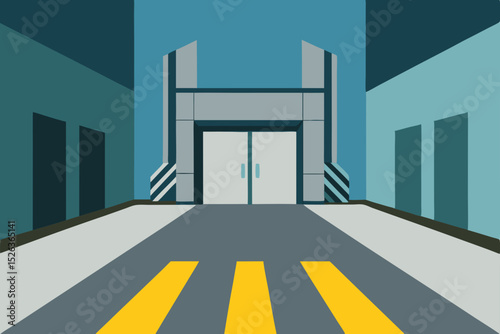 Futuristic City Entrance Architectural Design of Modern Gates and Urban Streets
