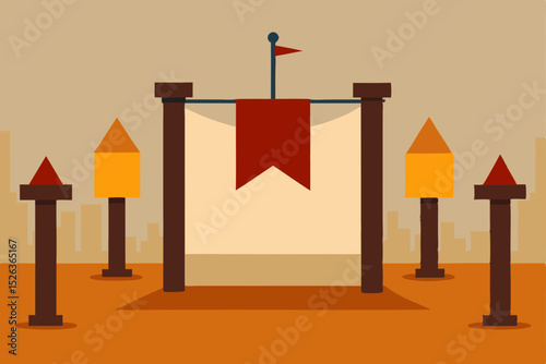 Medieval Entrance Grand Tournament Stage Design Illustration