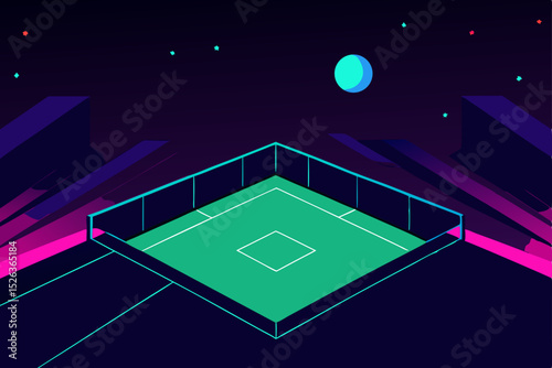 Retro Futuristic Baseball Field Neon Nightscape Illustration