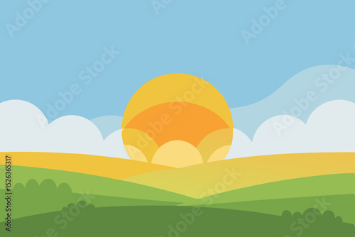 Serene Sunset Landscape Rolling Hills and Golden Hour