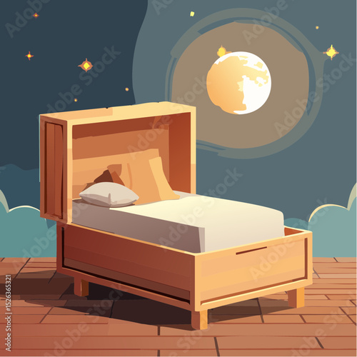 Sleepy moon in a matchbox bed
