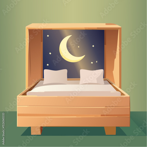 Sleepy moon in a matchbox bed
