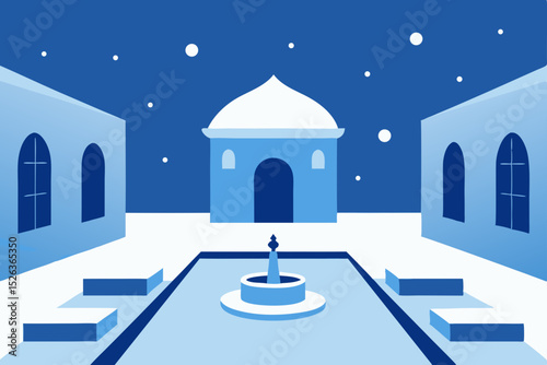 Serene Courtyard A Nighttime Oasis of Tranquility and Architectural Design