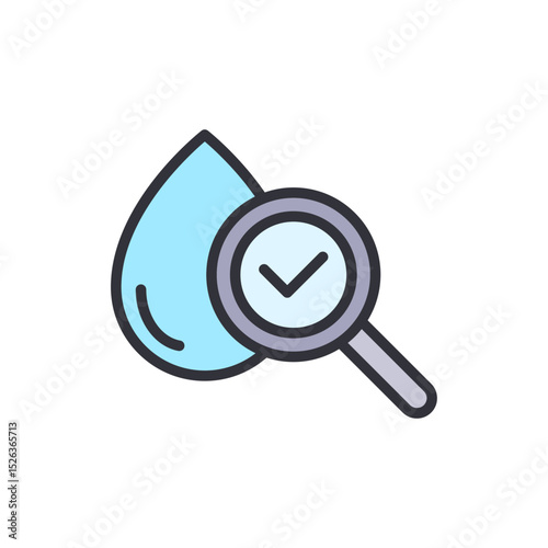 Quality Check Of Water Resources With Magnifying Glass Icon