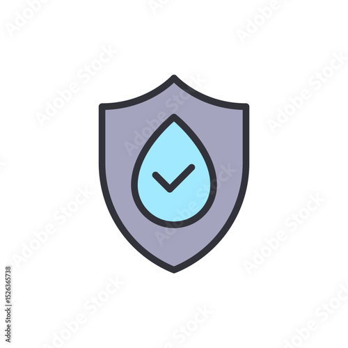 Waterproof Protection Symbol On A Shield With Check Mark In Aqua Color