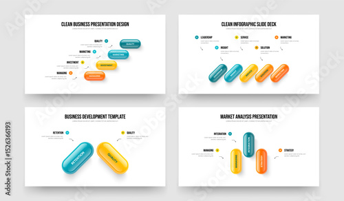 Company Briefing Four Five Two Three Option Infographic Frame Template Vector Illustration Set. Financial Analysis 4 5 2 3 Step Diagram Presentation Layout Collection.