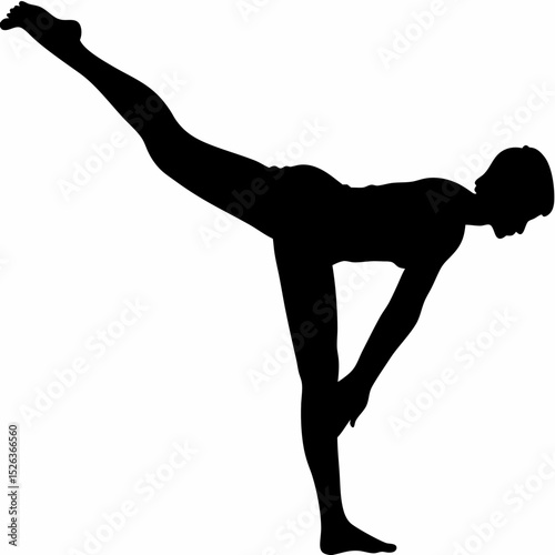 Silhouette of a person in a yoga pose with one leg extended back and arms supporting body weight created with generated ai