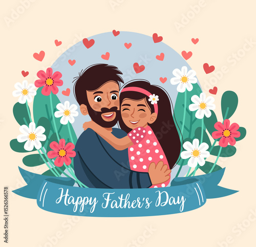 Father's day illustration on light pink background.