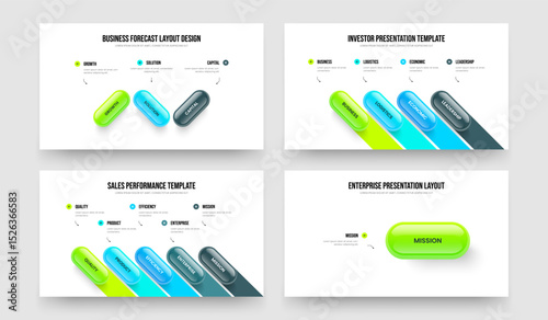 Corporate Profile 3 4 5 1 Option Diagram Slide Layout Collection. Marketing Growth Three Four Five One Step Infographic Presentation Template Vector Illustration Set.