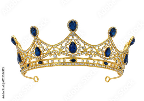 Isolated Golden Crown with Blue Gemstones Detail