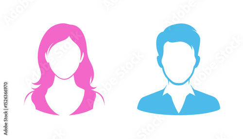 Male and female face silhouette icon set. Man and woman avatar profile symbols. Anonymous or unknown user vector illustration for social media and UI design.
