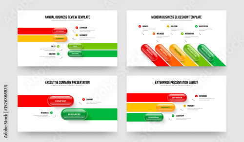 Modern Solution 4 5 2 3 Step Infographic Slideshow Layout Set. Creative Development Four Five Two Three Option Diagram Presentation Design Vector Illustration Bundle.