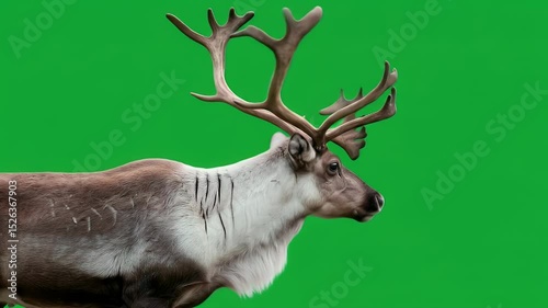 Reindeer Portrait on Green Screen Background