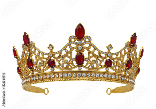 Isolated Golden Crown with Ruby and Diamond Embellishments