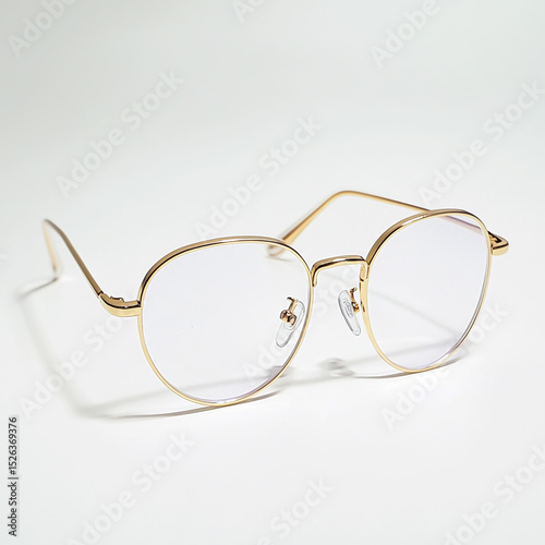 A vintage-inspired retro gold frame anti-blue light women's fashion glasses, minimalist art style, casual yet trendy, cut out on a white background