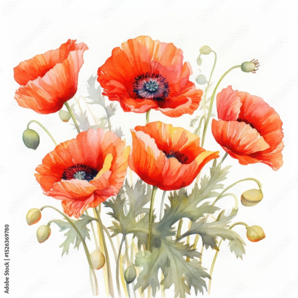 Fototapeta premium watercolor illustration of red poppies on a white background