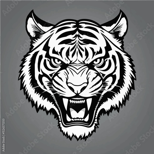 Aggressive Tiger Face Vector Line Art
