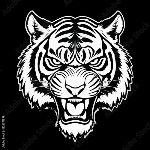 Aggressive Tiger Face Vector Line Art