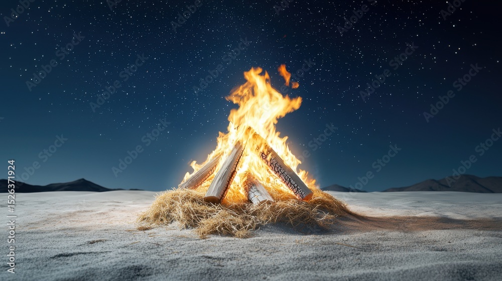 Fototapeta premium Vibrant Bonfire Glow at Night with Starry Sky and Heat Patterns