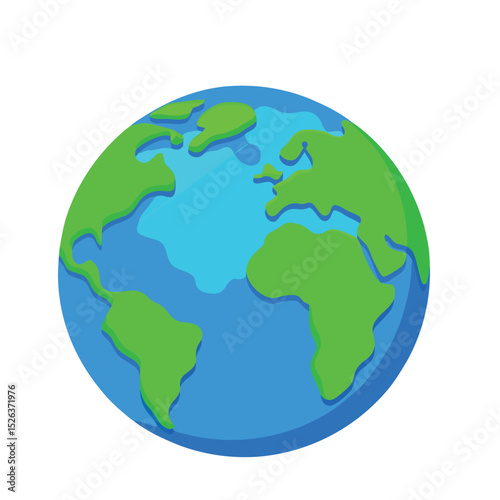Simplified earth globe illustration of the world with blue oceans and green landmasses