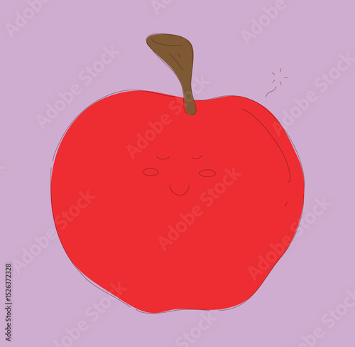 A Cute Cartoon Red Apple Character Featuring a Face on a Light Purple Background Design