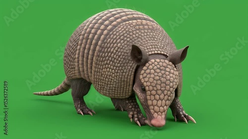 Armadillo on Green Screen: Scaled Armor and Unique Wildlife