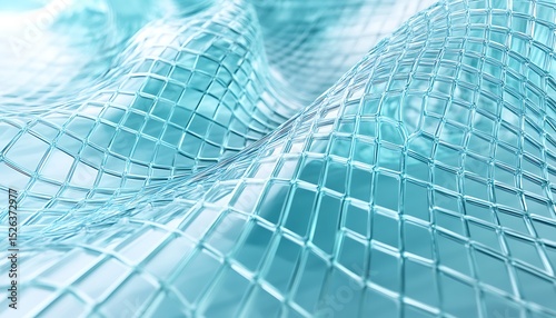 Translucent Glass Mesh Grid in Aqua with Fractal Architecture Flow Aqua-toned translucent mesh with 3D fractal tessellation and glass-like minimal depth