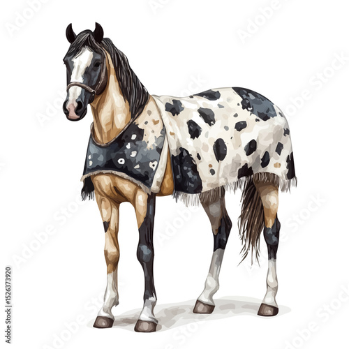 watercolor of Appaloosa With Blanket Spot Pattern, vector high quality, isolated on a white background.