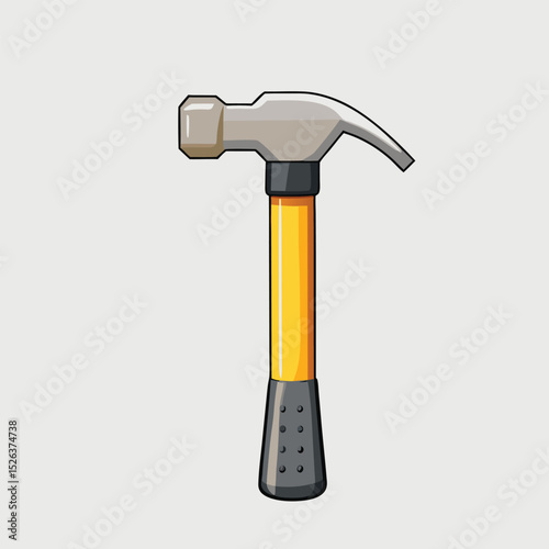 Cartoon illustration of a hammer with a yellow handle on a neutral background