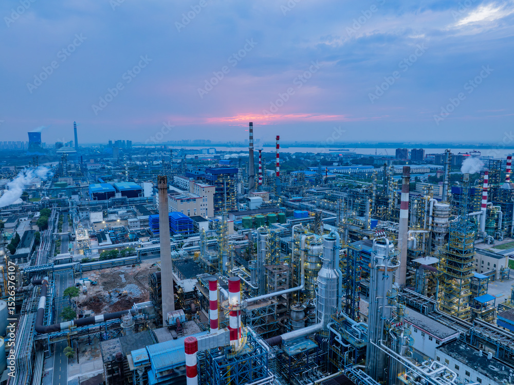 Obraz premium Aerial photography of a large petrochemical refinery in Asia