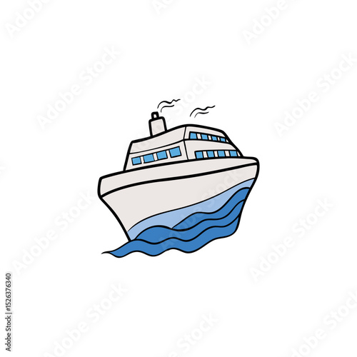 Hand Drawn Cruise Ship Vector Illustration Ideal for Nautical and Summer Vacation Designs
