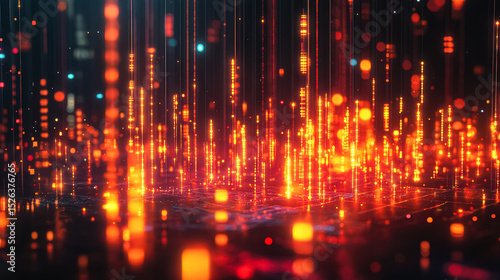 Wallpaper Mural Computer generated image of a cityscape with bright orange lights. The image has a futuristic and technological feel to it, with the bright lights creating a sense of energy and excitement Torontodigital.ca