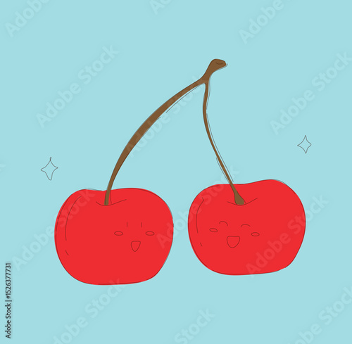 Adorable and Playful Cartoon Cherries Featuring Happy Faces Set Against a Light Blue Background