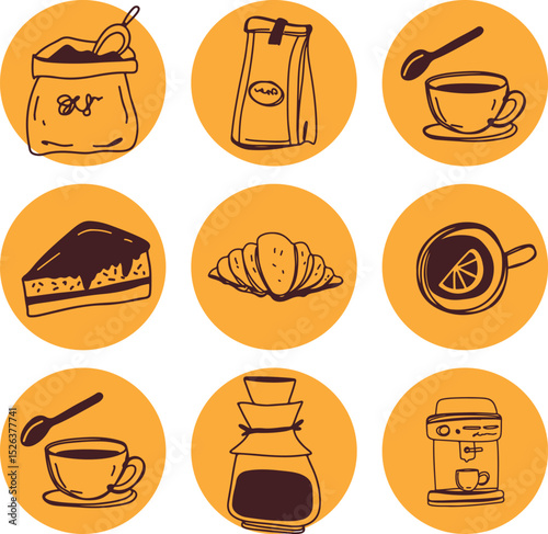 Coffee drawing, engraving, ink, line art, vector	
